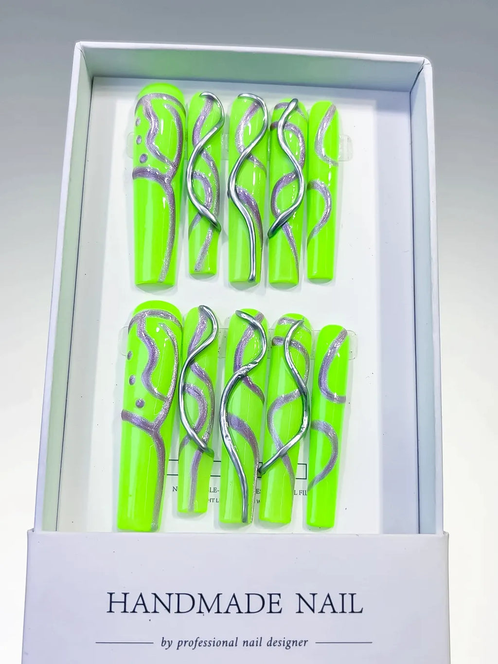Long Green White Square Abstract Swirl