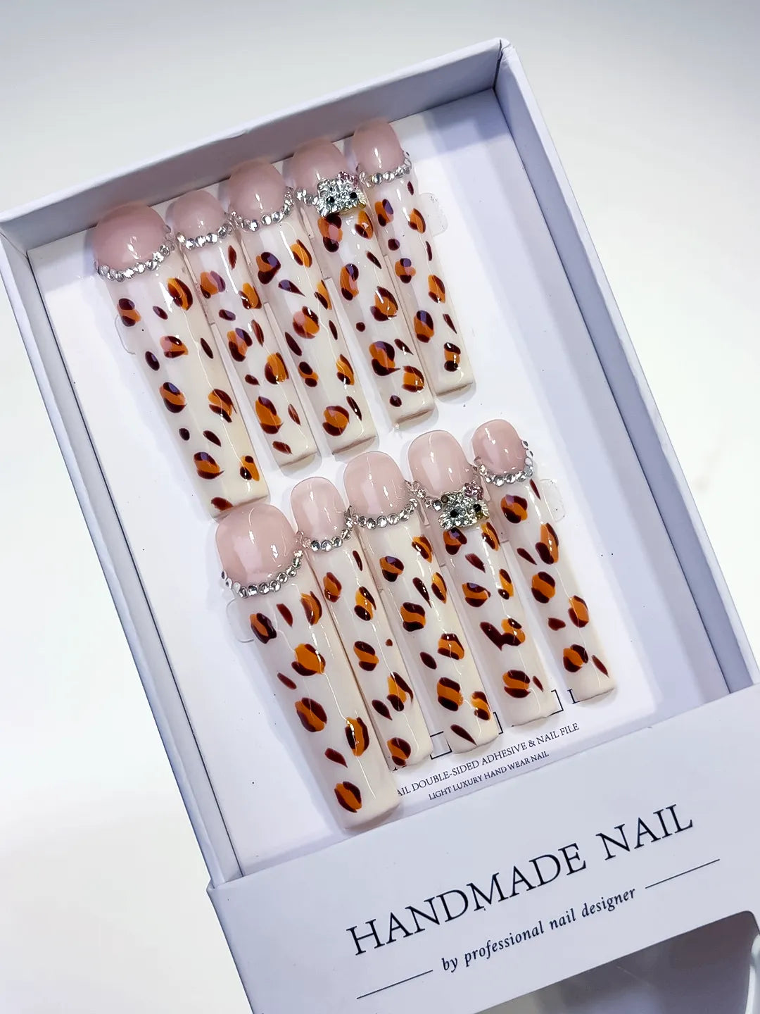 Long White Brown Square Abstract Animal Print Rhinestone