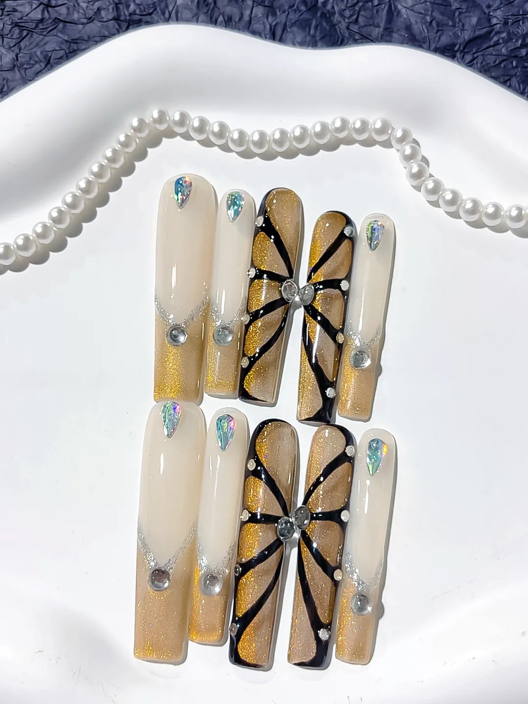Long White Gold Square Abstract Rhinestone
