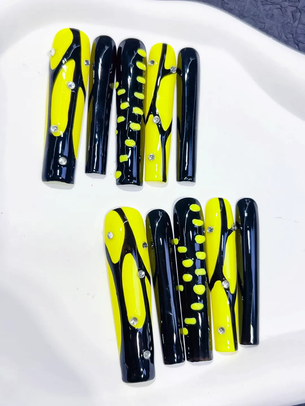 Long Black Yellow Square Abstract Rhinestone