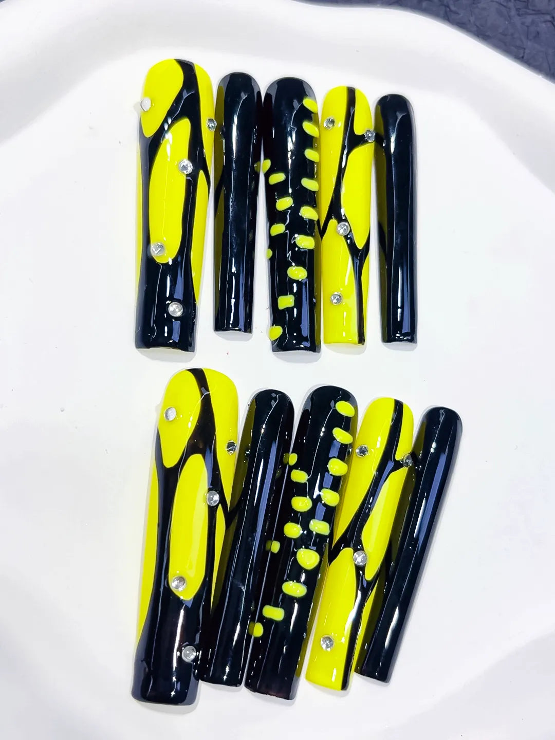 Long Black Yellow Square Abstract Rhinestone