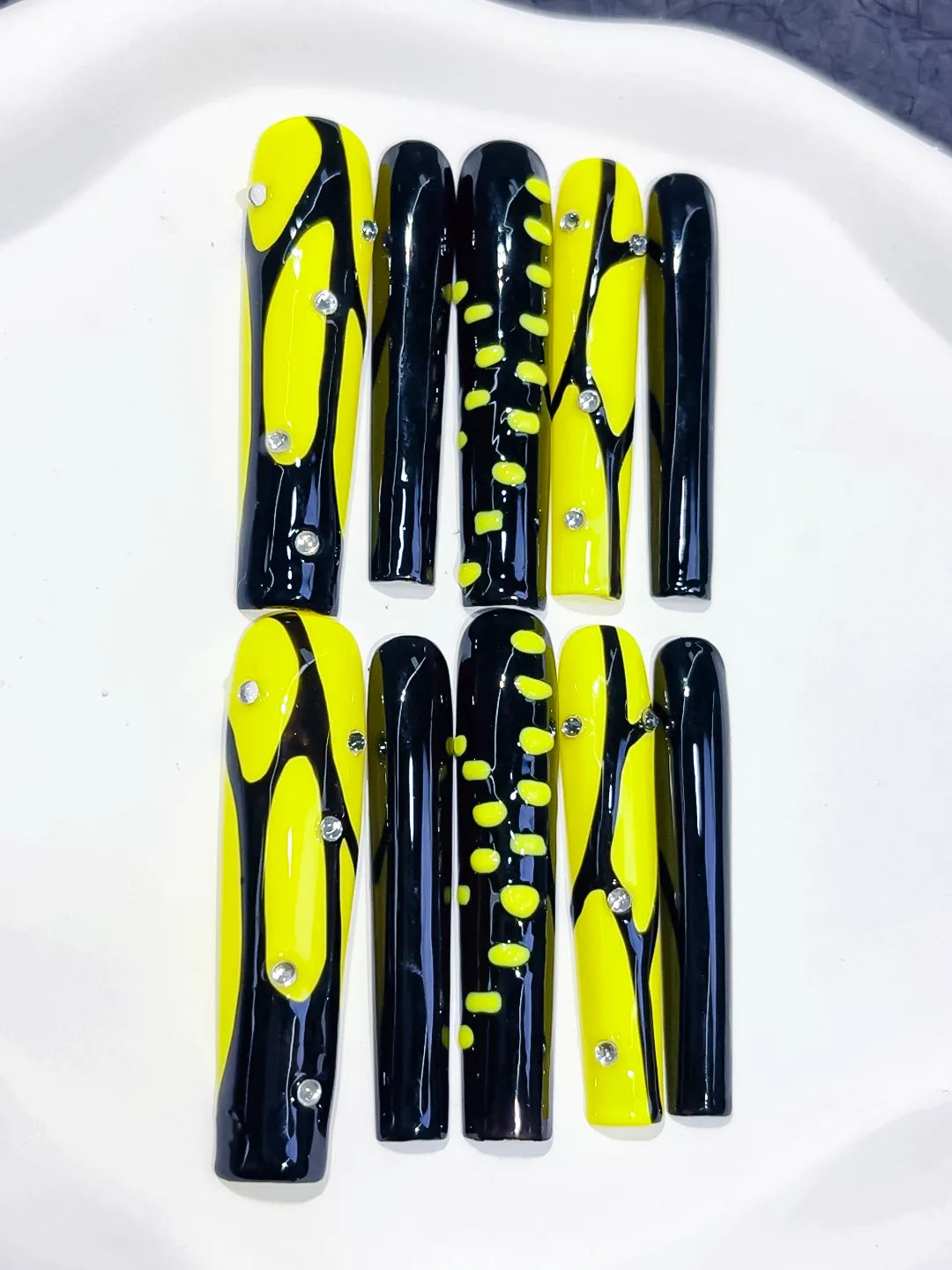 Long Black Yellow Square Abstract Rhinestone