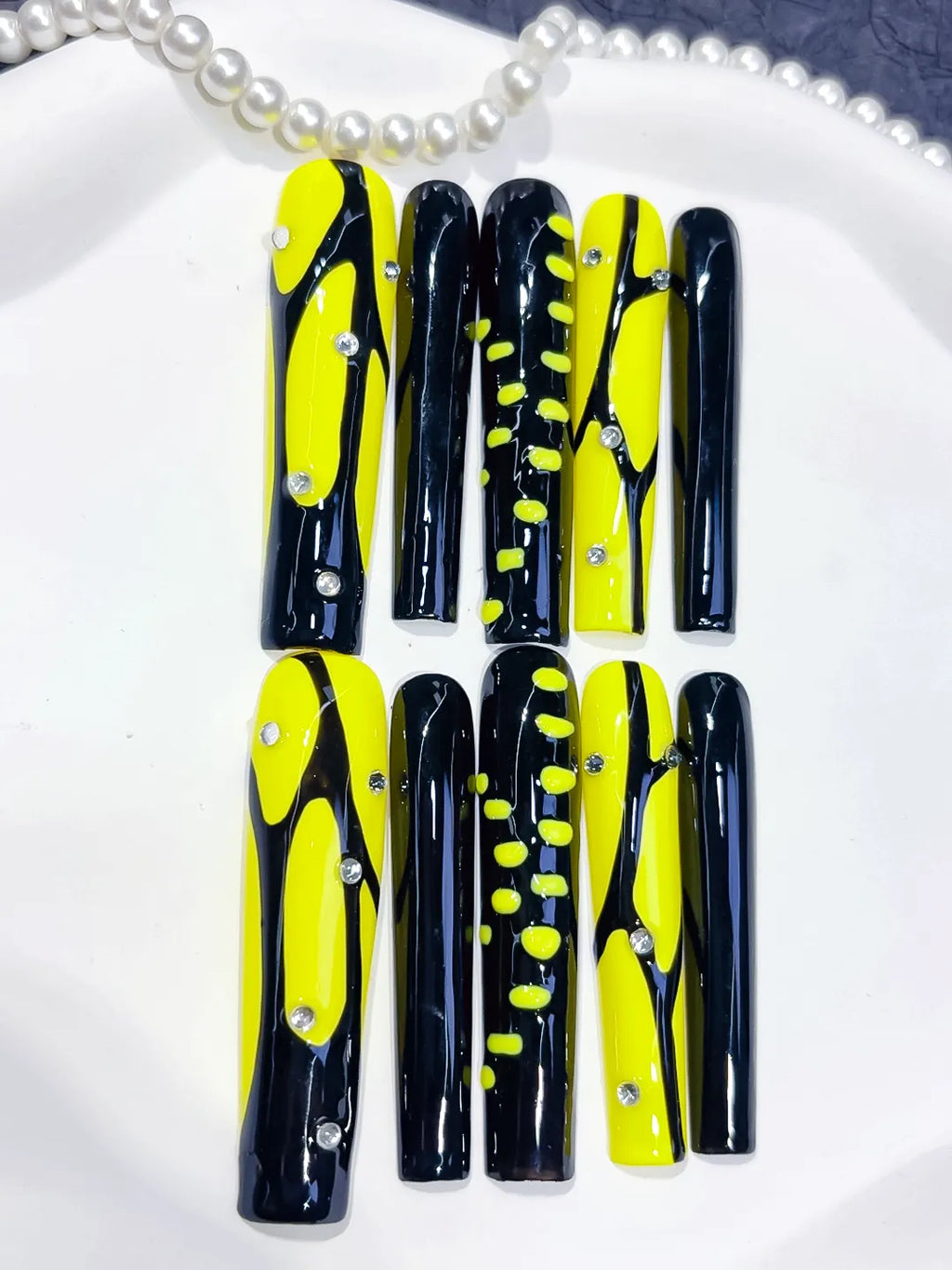 Long Black Yellow Square Abstract Rhinestone