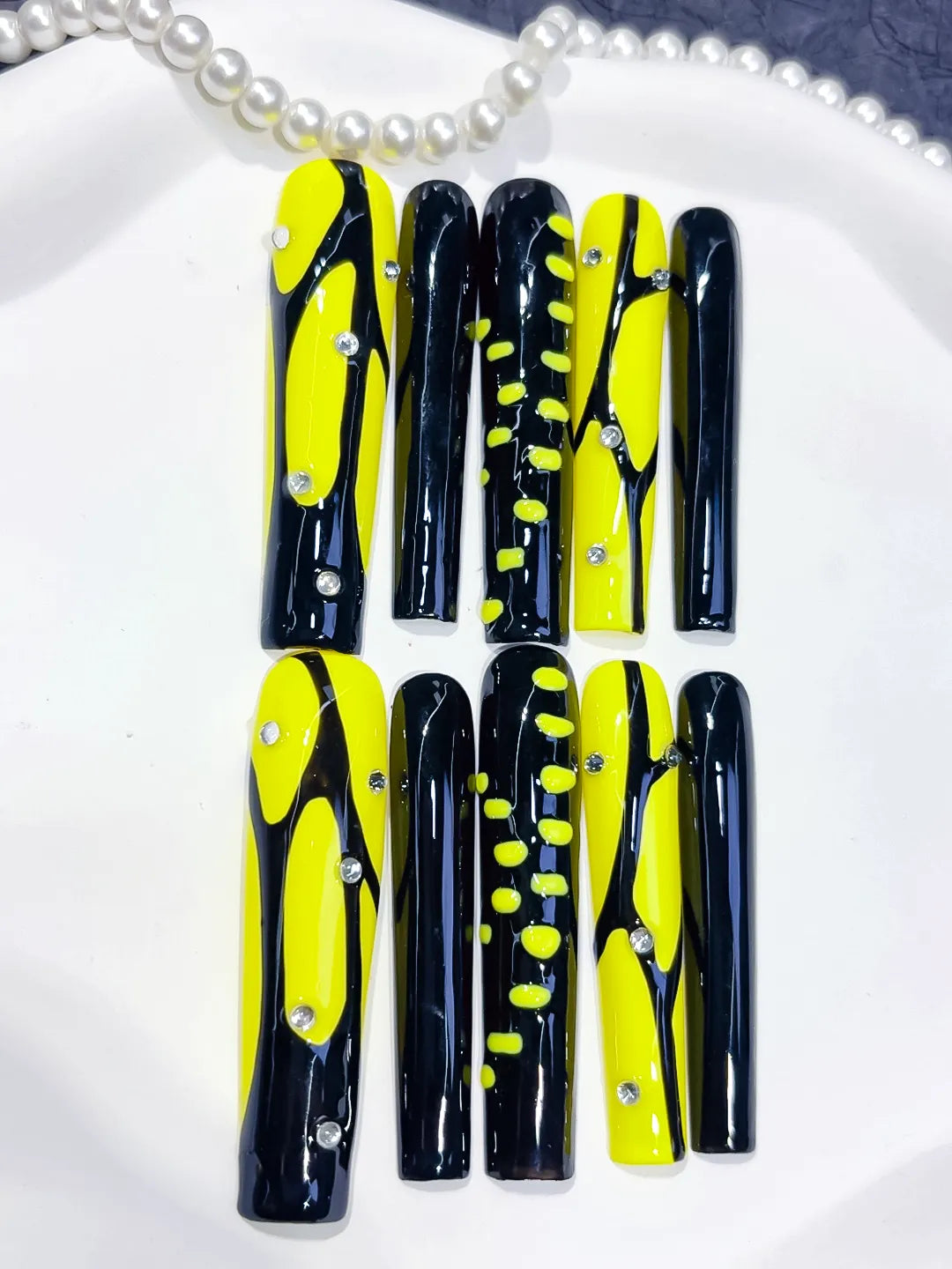 Long Black Yellow Square Abstract Rhinestone
