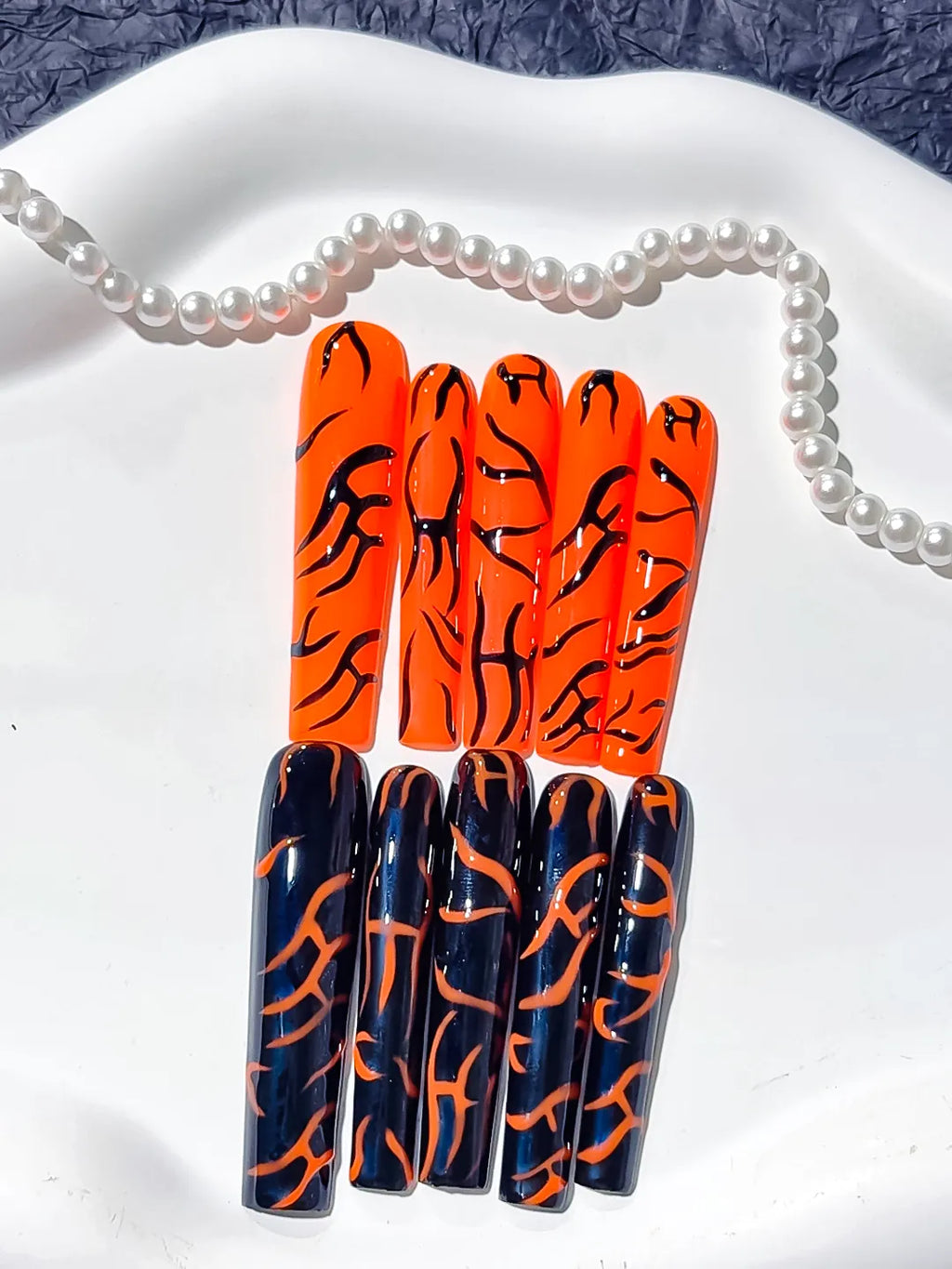 Long Orange Black Square Abstract
