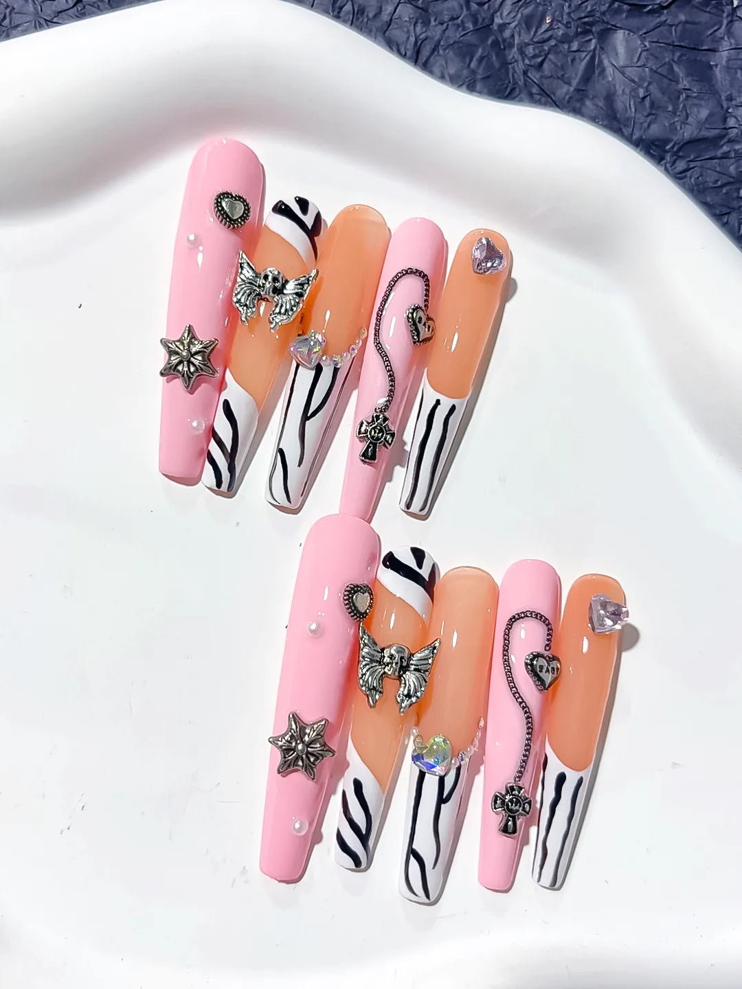 Long Pink Nude Coffin Abstract Star Bow
