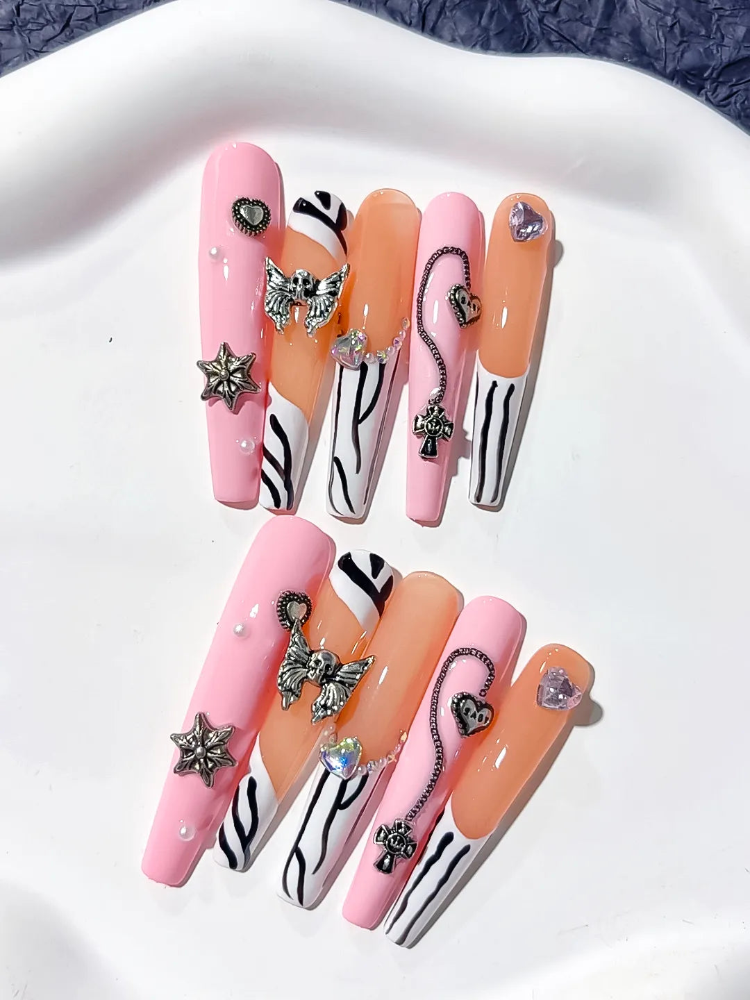 Long Pink Nude Coffin Abstract Star Bow