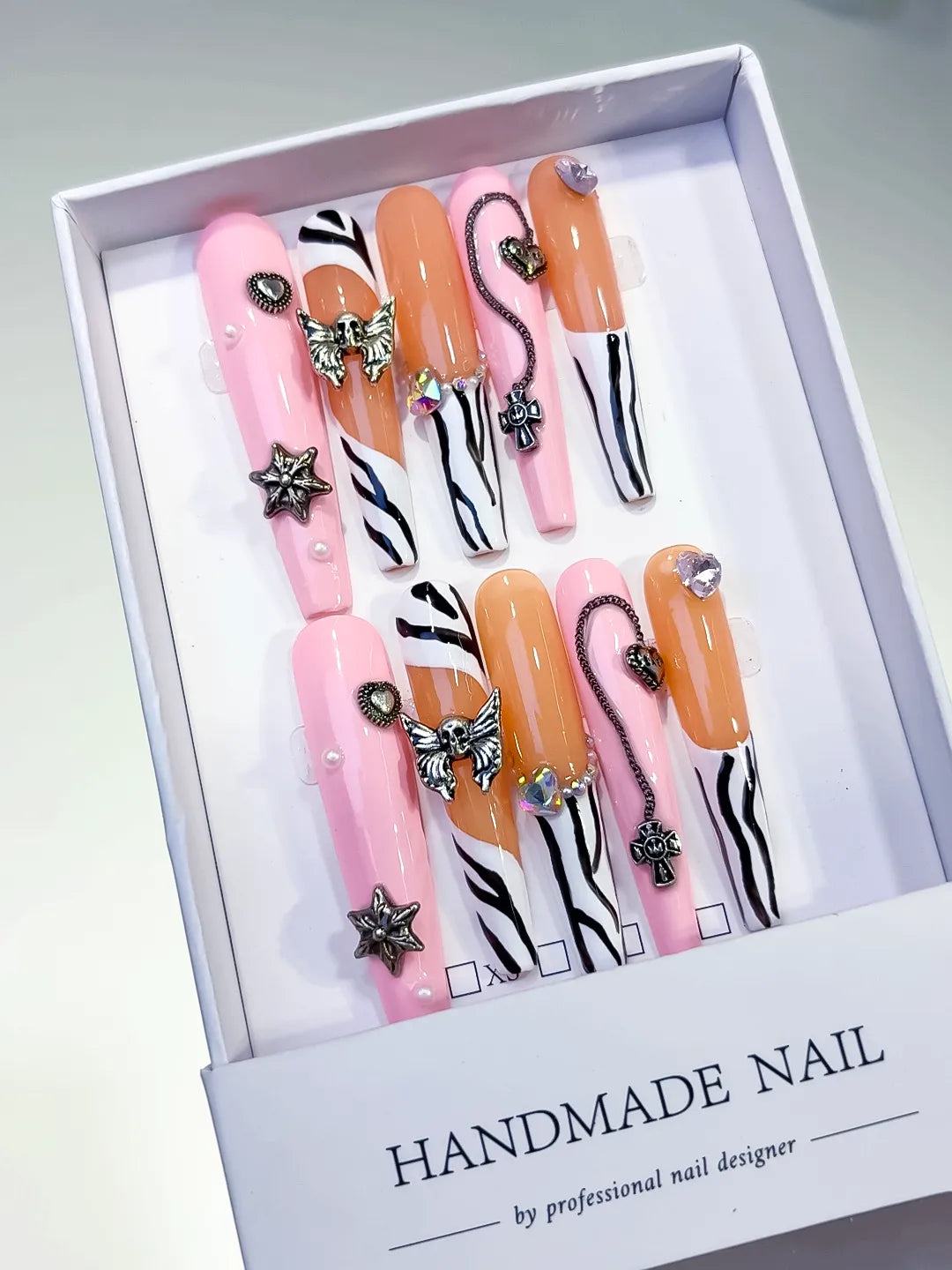 Long Pink Nude Coffin Abstract Star Bow