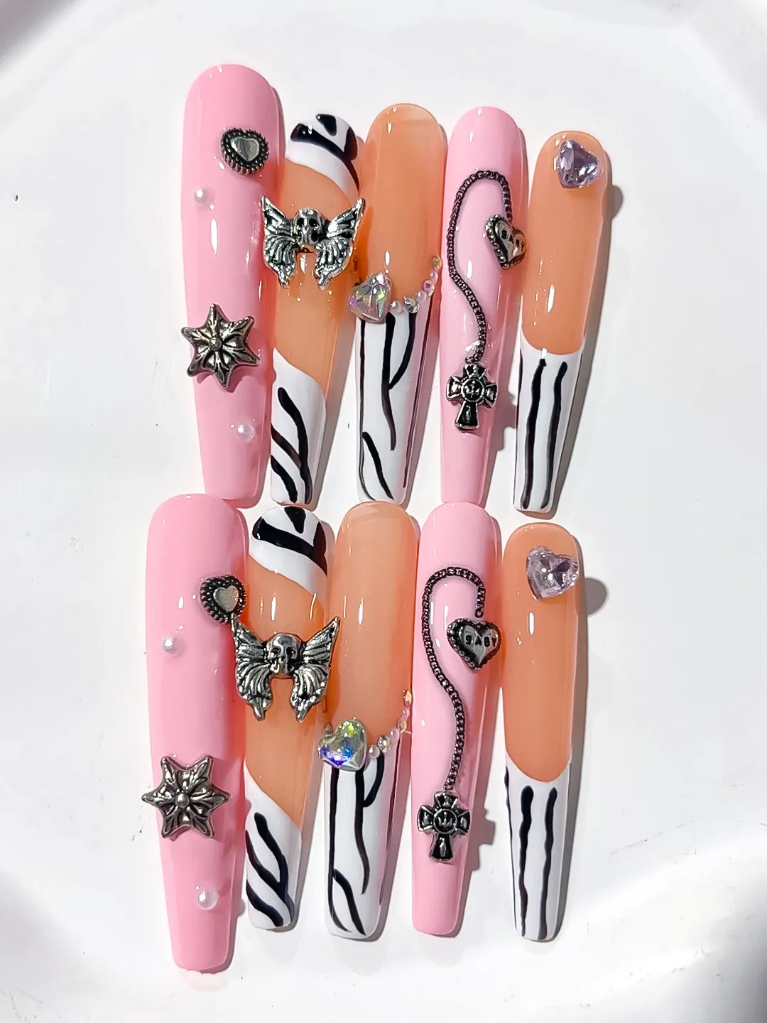 Long Pink Nude Coffin Abstract Star Bow