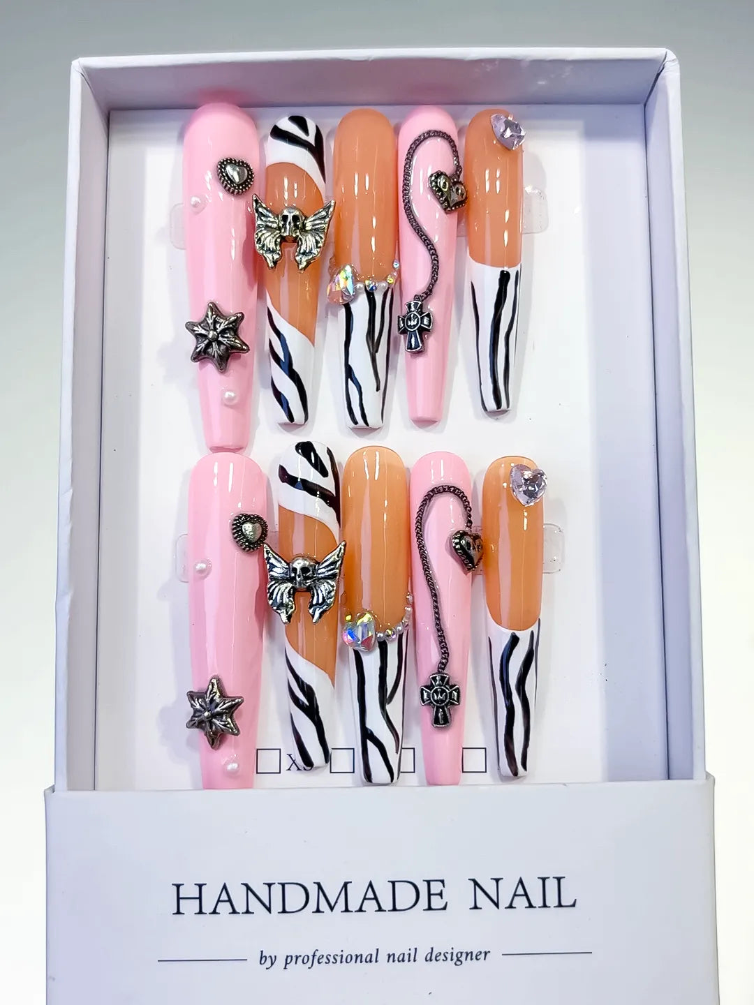 Long Pink Nude Coffin Abstract Star Bow
