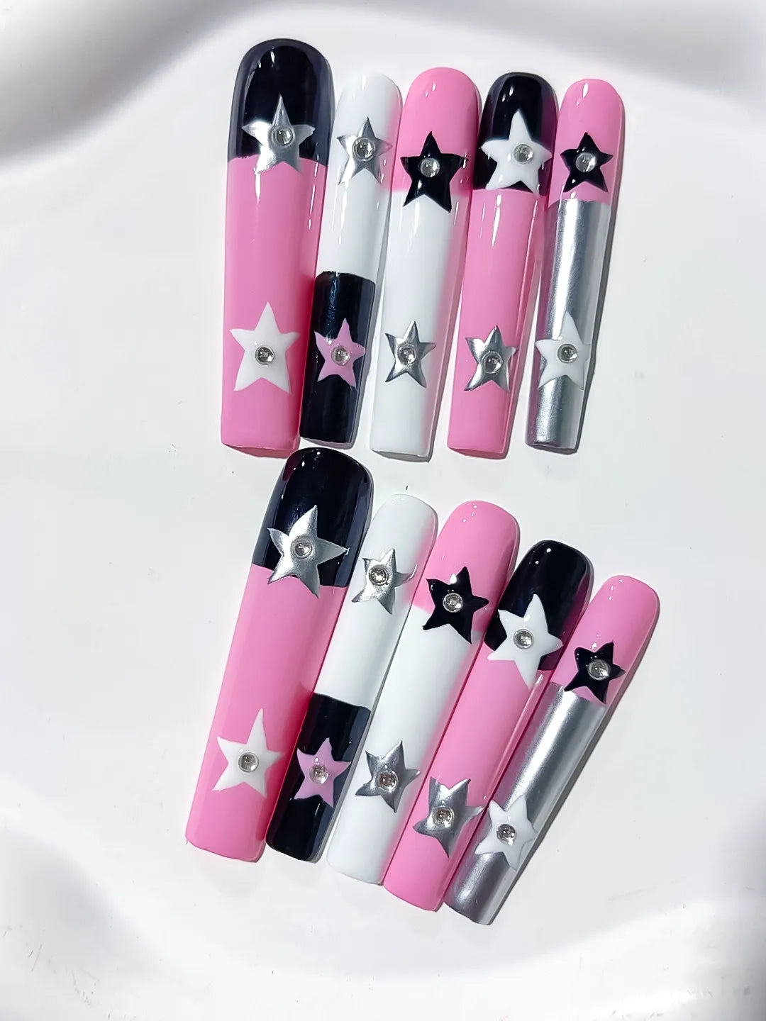 Long Pink White Square Solid color Star 3D