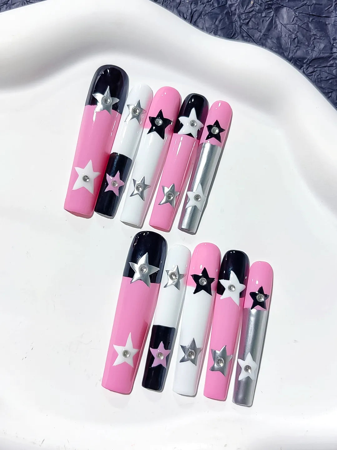 Long Pink White Square Solid color Star 3D