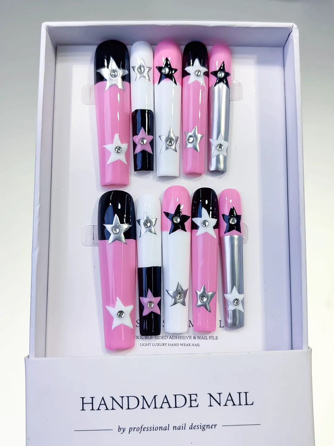Long Pink White Square Solid color Star 3D
