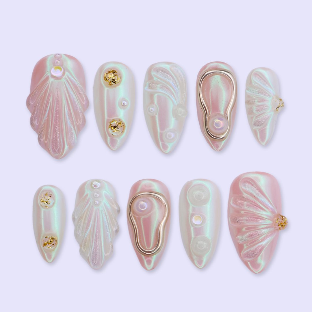 Mermaid Pearl White Blush Press On Nails