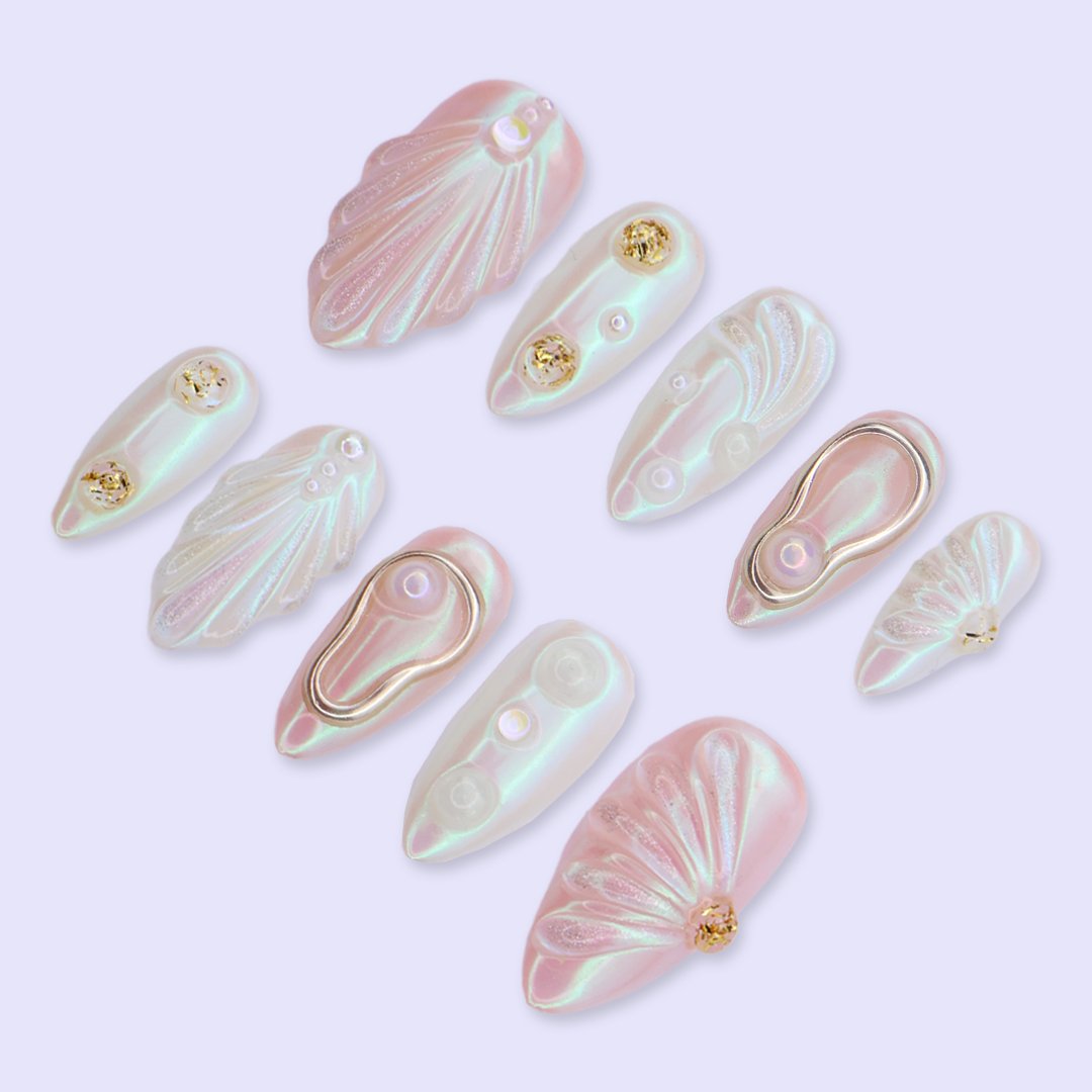 Mermaid Pearl White Blush Press On Nails
