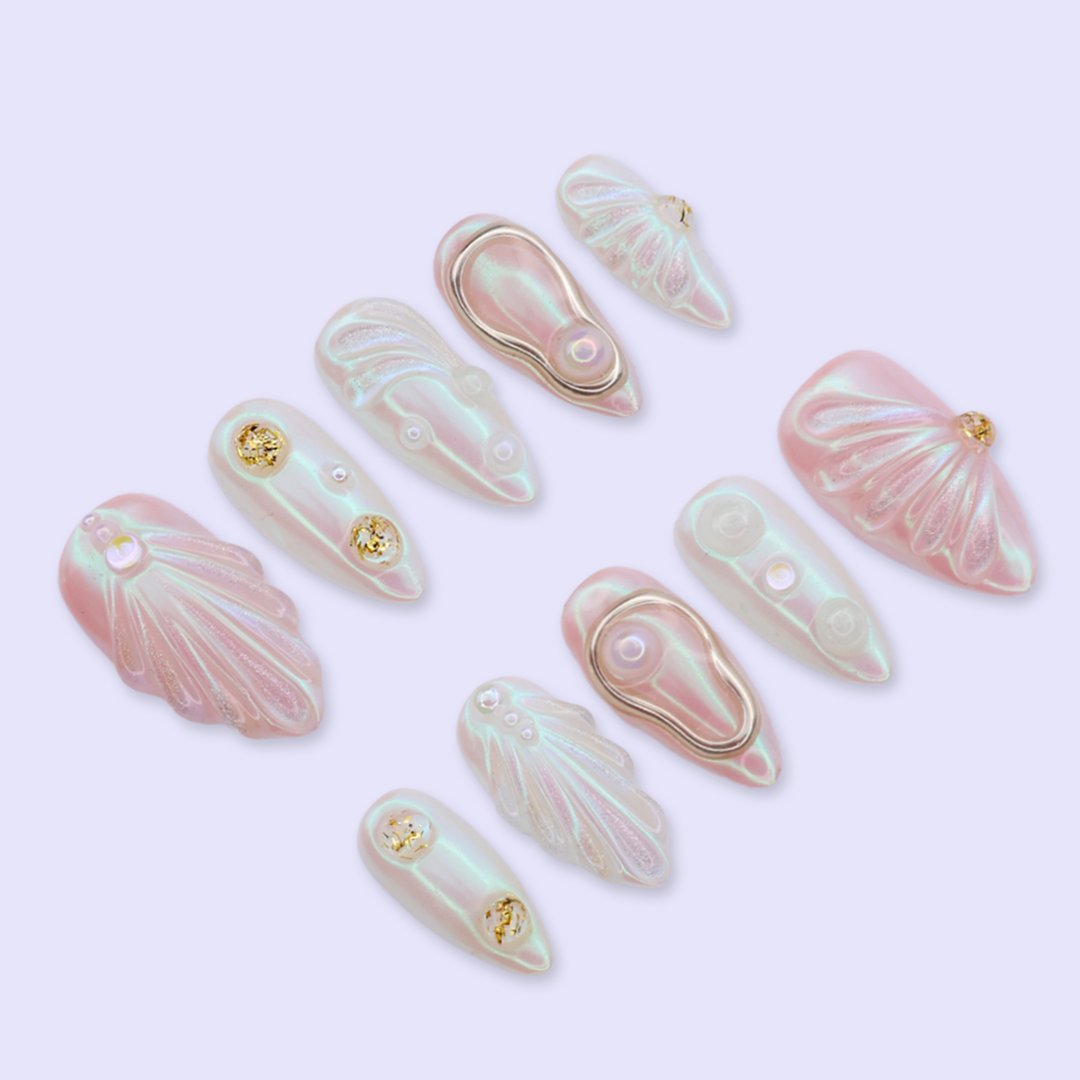 Mermaid Pearl White Blush Press On Nails