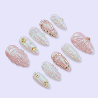 Mermaid Pearl White Blush Press On Nails