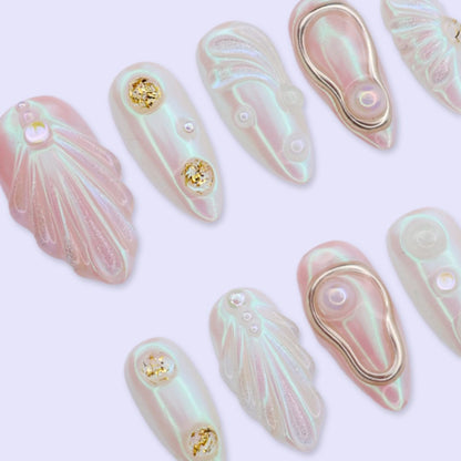 Mermaid Pearl White Blush Press On Nails
