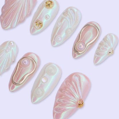 Mermaid Pearl White Blush Press On Nails