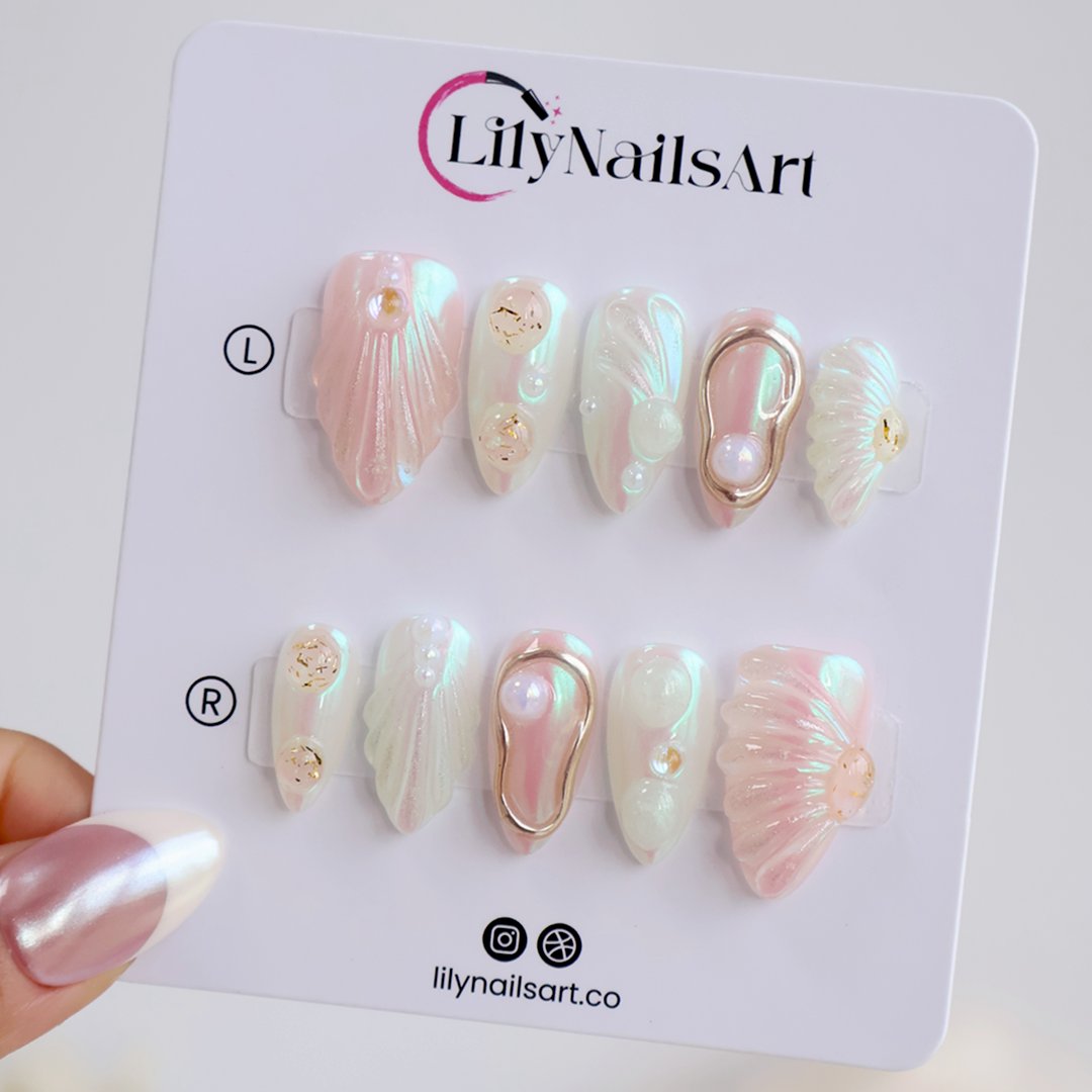 Mermaid Pearl White Blush Press On Nails