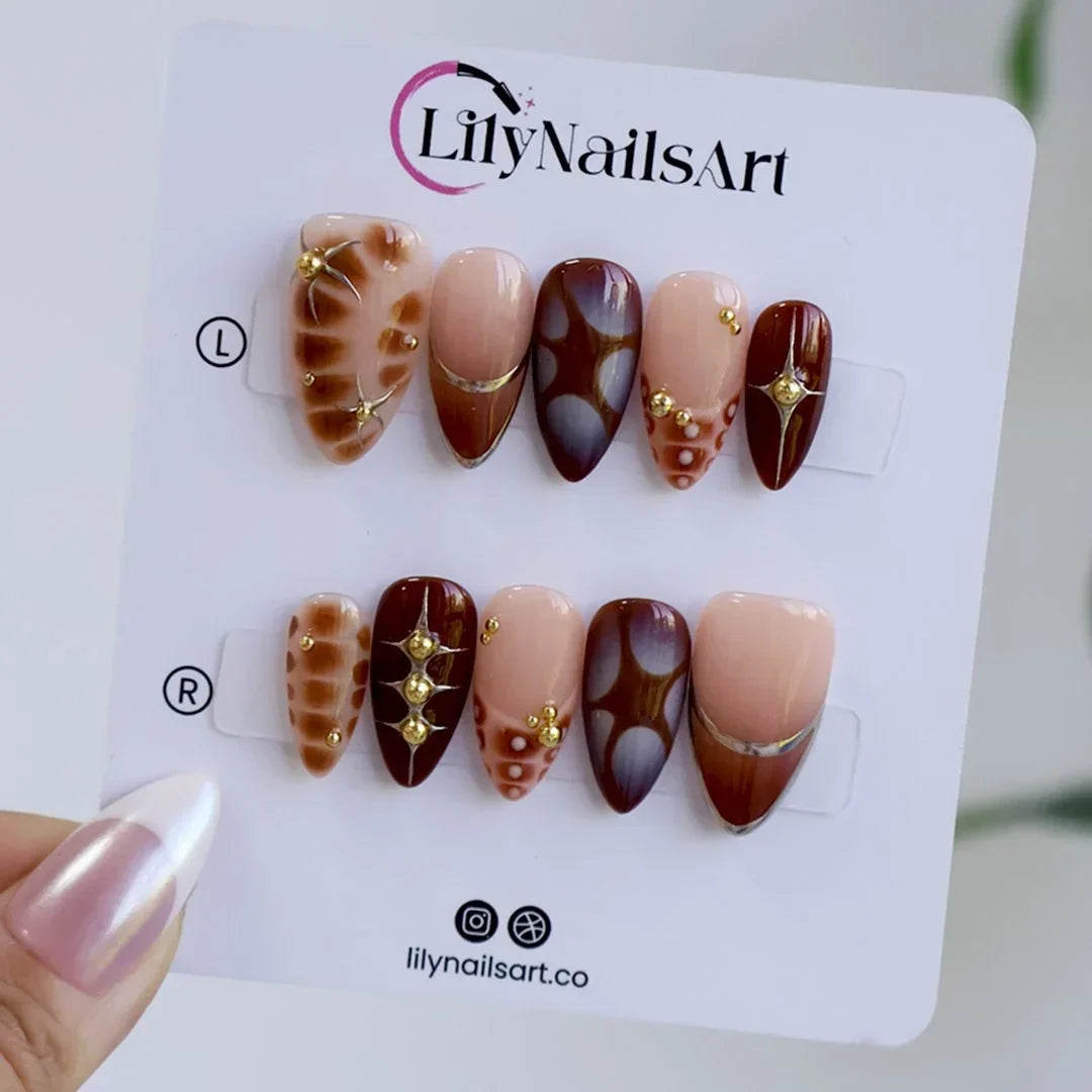Bronze Era Brown Fall Handmade Press On Nails
