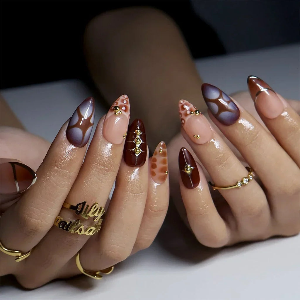 Bronze Era Brown Fall Handmade Press On Nails