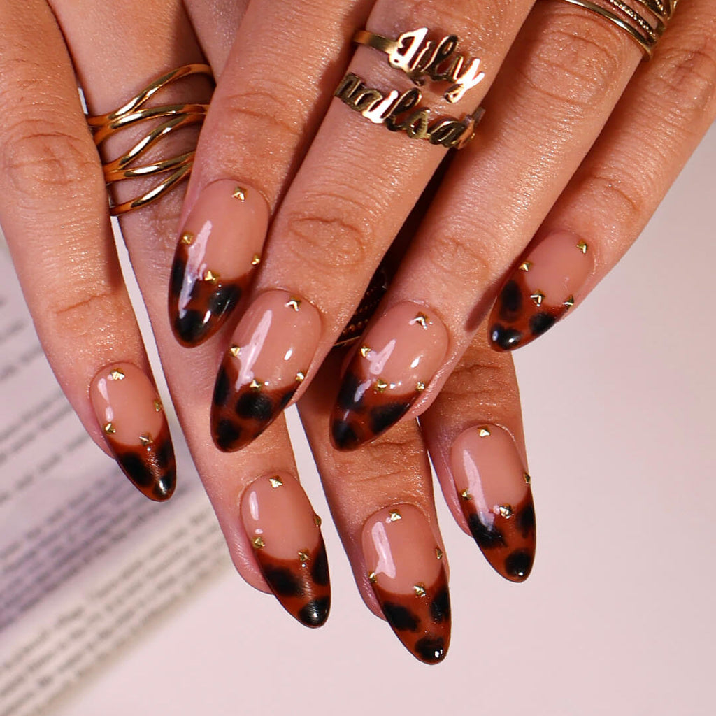 Golden Safari Brown French Tip Press On Nails
