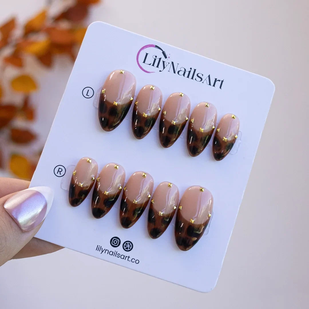 Golden Safari Brown French Tip Press On Nails