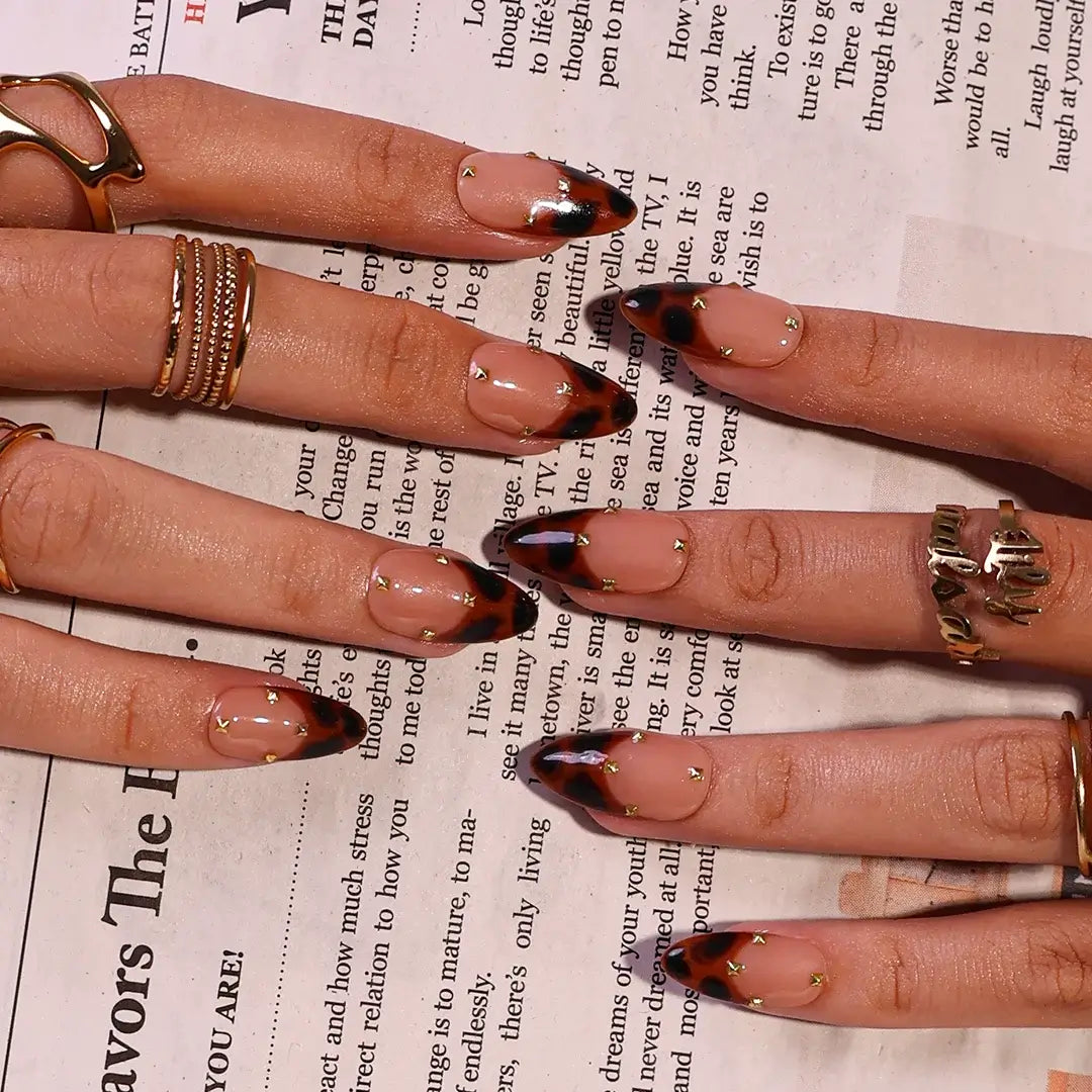 Golden Safari Brown French Tip Press On Nails