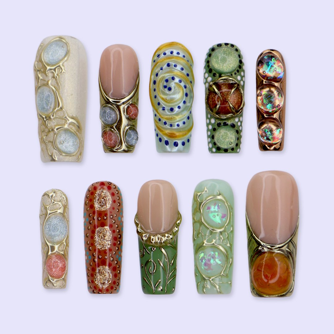 Arcanum Green Handmade Reusable Press On Nails