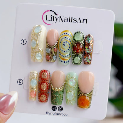 Arcanum Green Handmade Reusable Press On Nails