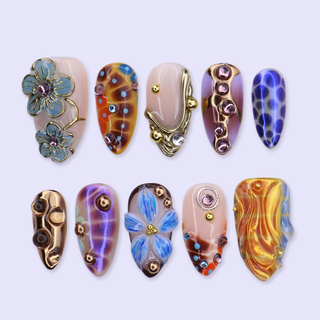 Galactica Floral Chrome Press On Nails
