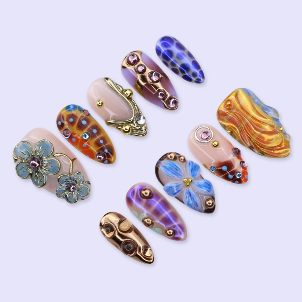 Galactica Floral Chrome Press On Nails