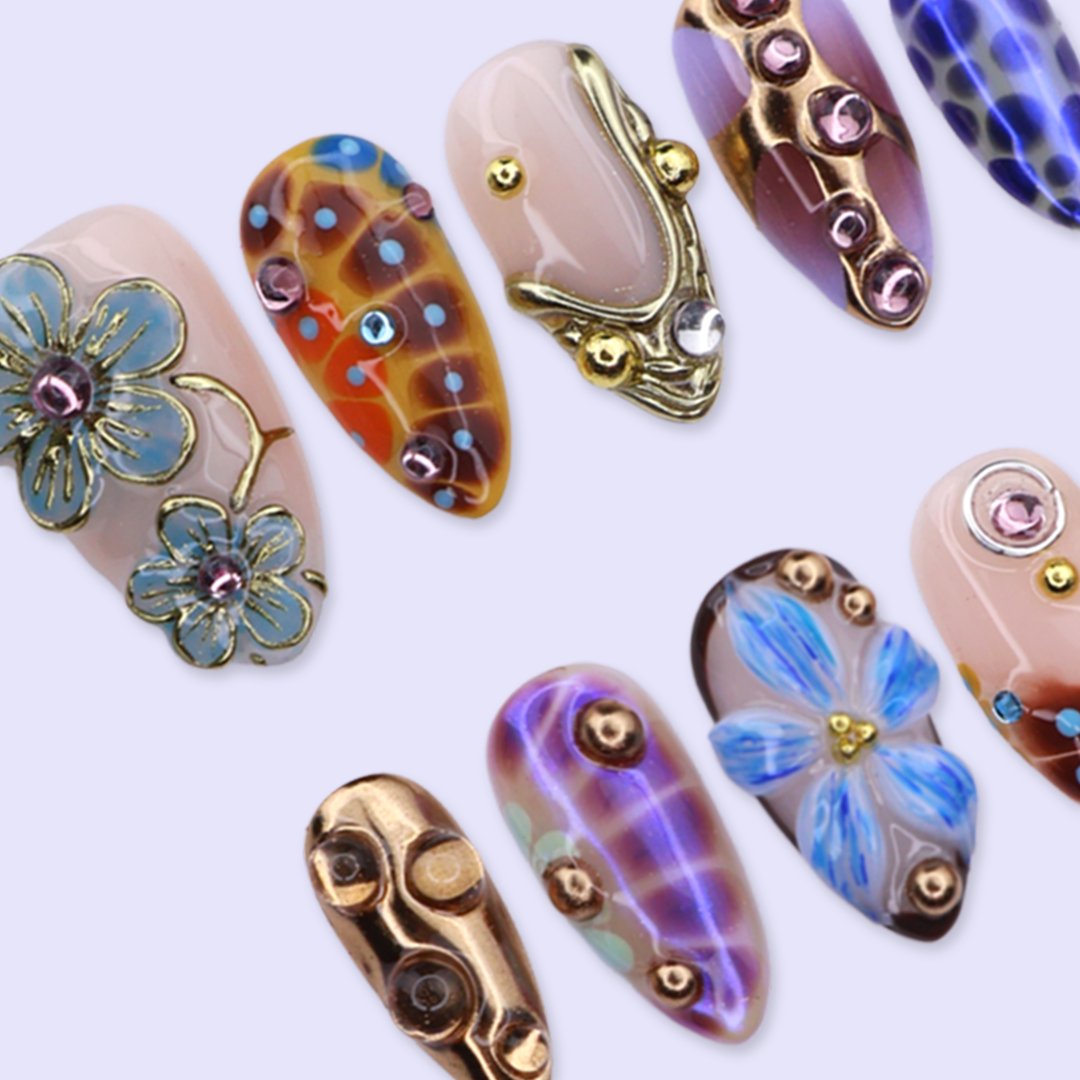 Galactica Floral Chrome Press On Nails