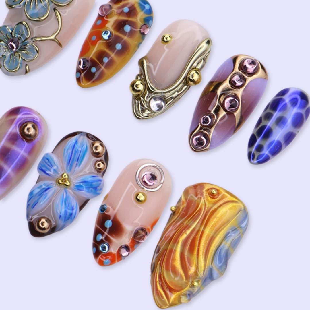 Galactica Floral Chrome Press On Nails