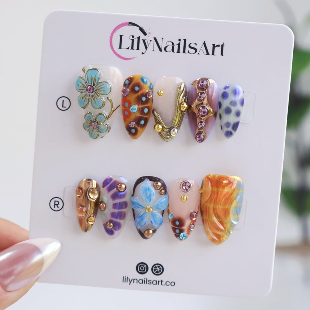 Galactica Floral Chrome Press On Nails