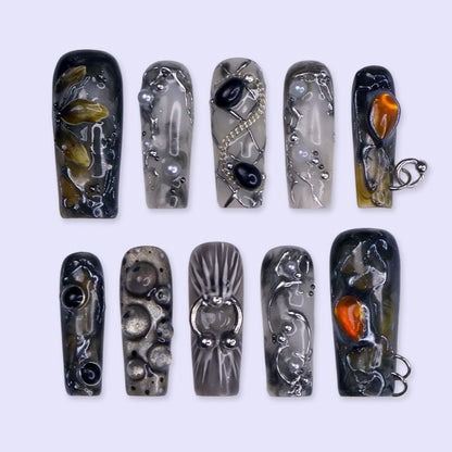 Alchemy Black 3D Floral Press On Nails