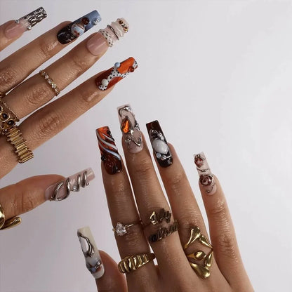 Molten Regalia Chrome Abstract Maximalist White Nude Press On Nails