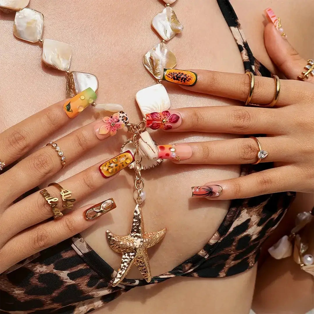 Hot Girl Summer 3D Floral Fruit Red Green Press On Nails