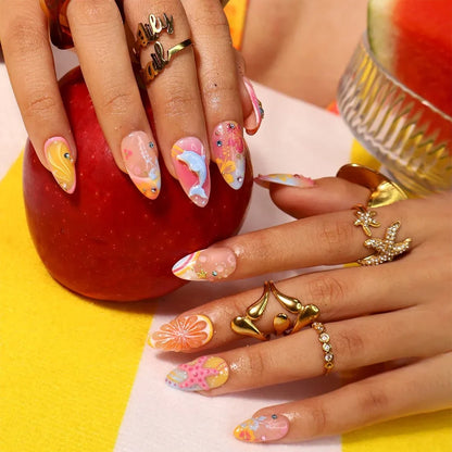 Lush Life 3D Floral Tropical Pink Orange Press On Nails