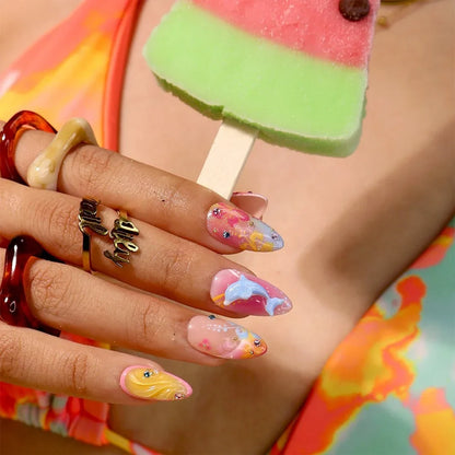 Lush Life 3D Floral Tropical Pink Orange Press On Nails