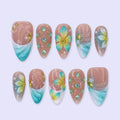Aqua Dream Blue 3D Floral Press On Nails