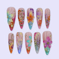 La Abundancia 3D Floral Pearl Blue Teal Press On Nails