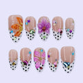 Confetti Purple Orange 3D Floral Press On Nails
