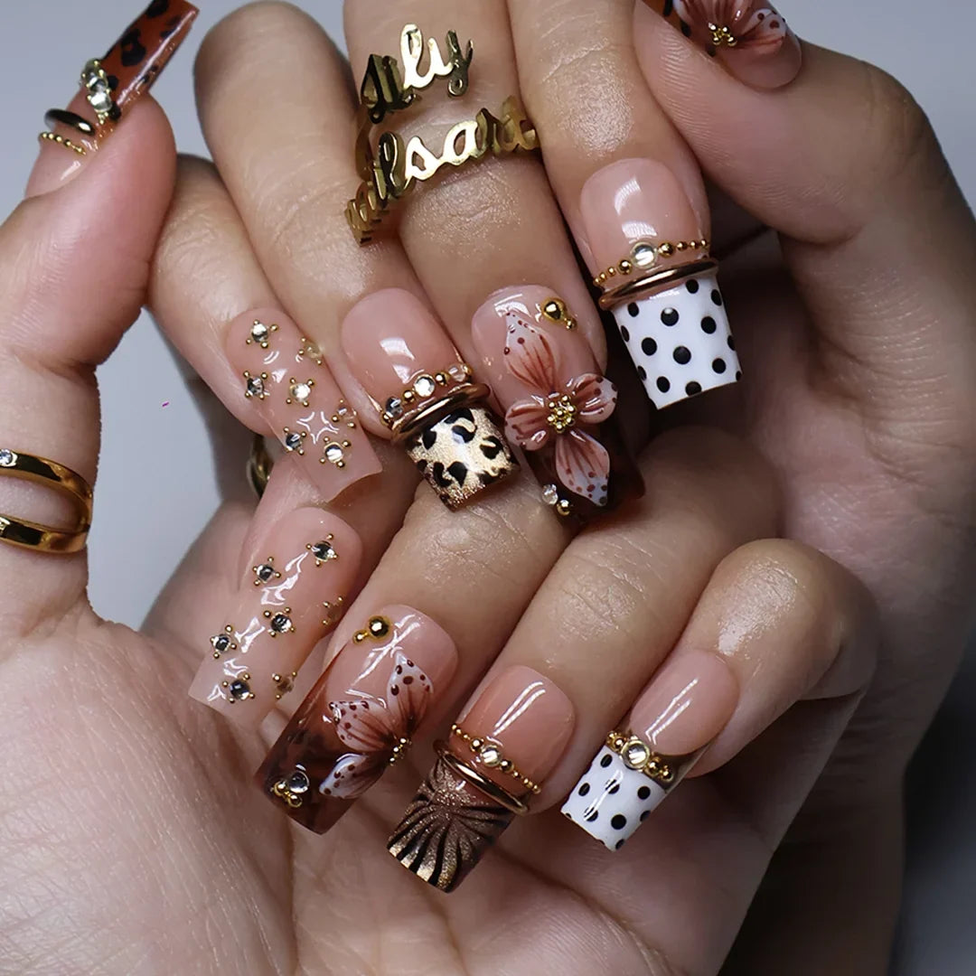 Coco Brown 3D Floral Fall Press On Nails