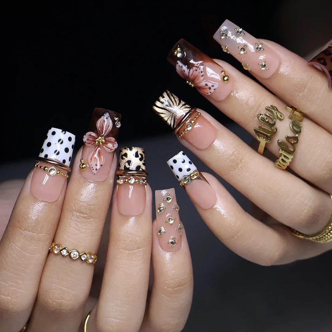 Coco Brown 3D Floral Fall Press On Nails