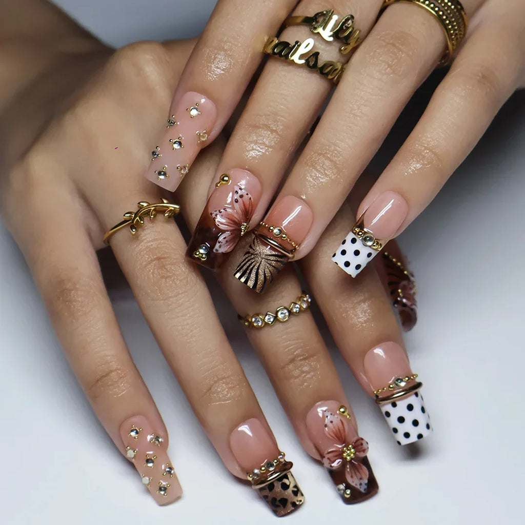 Coco Brown 3D Floral Fall Press On Nails