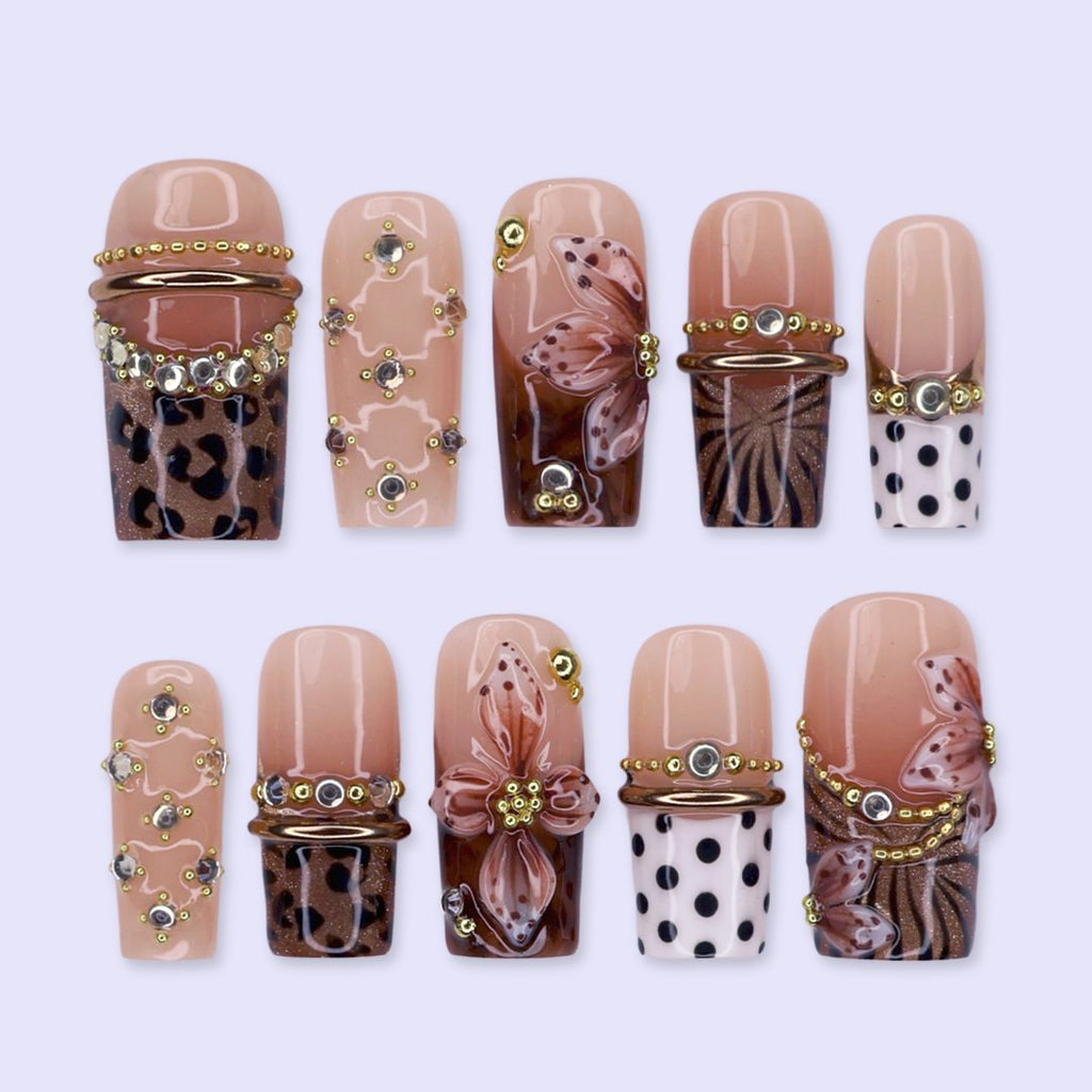 Coco Brown 3D Floral Fall Press On Nails