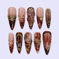 Cognac Brown 3D Floral Handmade Press On Nails
