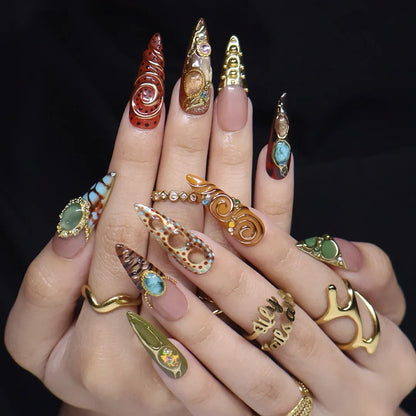Bijou Brown Green Maximalist Press On Nails